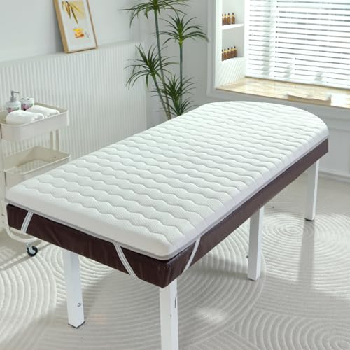 Latex-Matratzenauflage für Schönheitssalon, 190 x 80 cm, 4 cm dick, Spa-Bettauflage mit Gummiband, weiches weißes Kissen für Wimpernbett, quadratisch/runde Kopfstütze