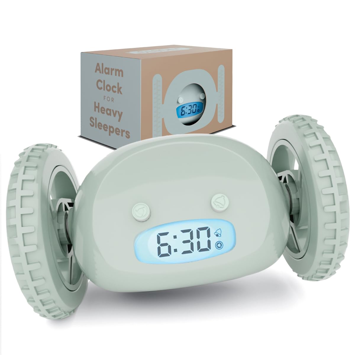 CLOCKY Extra Loud Alarm Clock for Heavy Sleepers on Wheels Rolls Runs Away Vibrating, Easy to Set Super Smart Snooze Digital Bed Shaker Alarm Clock Funny Gift for Adults Kids Teens Bedrooms (Sage)