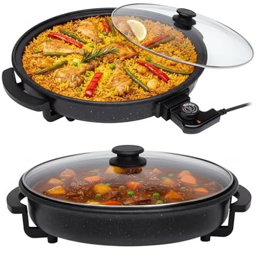 Sogo Sartén Paellera Eléctrica Ø42CM Con Tapa Cristal Reforzado - Multicazuela Antiadherente Para Paellas Y Carnes - Plancha Eléctrica Con Termostato 240ºC - Wok Multifunción Que Ahorra Energía | Ya disponible en tu tienda friki favorita! En mundofriki.es!