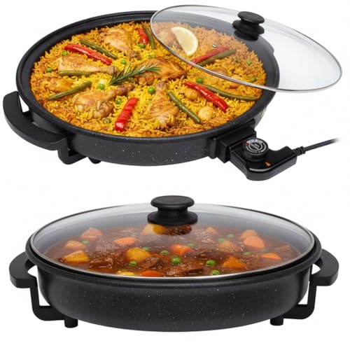 Sogo Sartén Paellera Eléctrica Ø42CM Con Tapa Cristal Reforzado