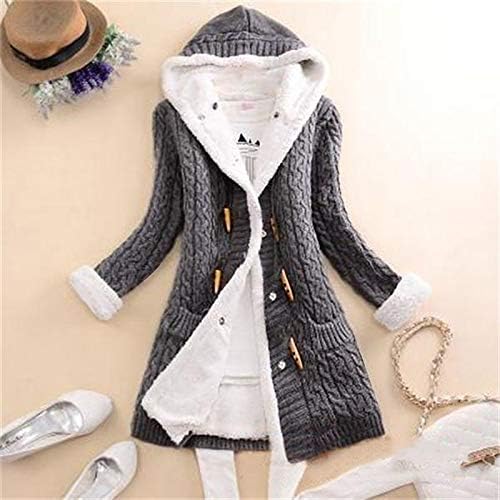 IQYU Winterjas dames lang warm gevoerd: pluche jas dames met capuchon fleecejas grote maten winterjas lange mouwen meiden vrouwen over-jas - trenchcoat outdoor sportjas teddyfleece jas, blauw, S