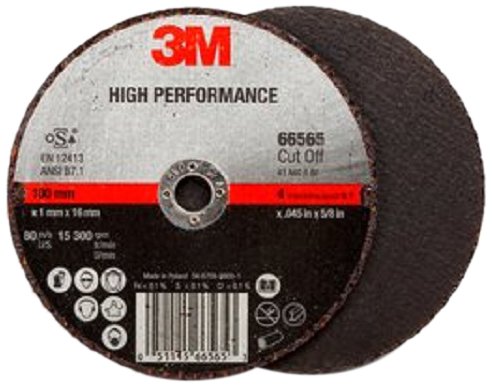 3M High Performance Cut-Off Wheel T1 66565, Ceramic, 4" Diameter, 3/64" Thick, 5/8" Arbor, 60+ Grit, 15300 rpm (Case of 25)