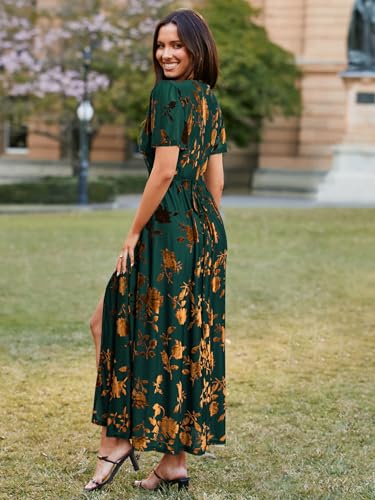 Simplee Womens Velvet Wrap Dress Short Sleeve High Split Fall Wedding Guest Dresses Long Formal Cocktail Party Dresses3