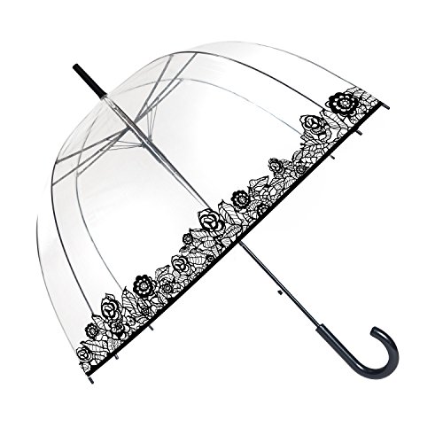 SMATI Parapluie Transparent Liseret Floral, Ouverture Automatique, Parapluie Femme, Dentelle Fleurie Noire