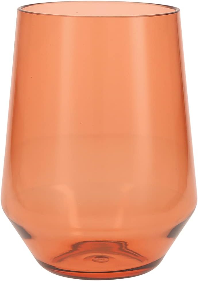 Fortessa Sole Outdoor Shatter Resistant BPA Free Premium Copolyester Plastic Drinkware 6 Pack, Terra Cotta Orange, Stemless Wine Glass