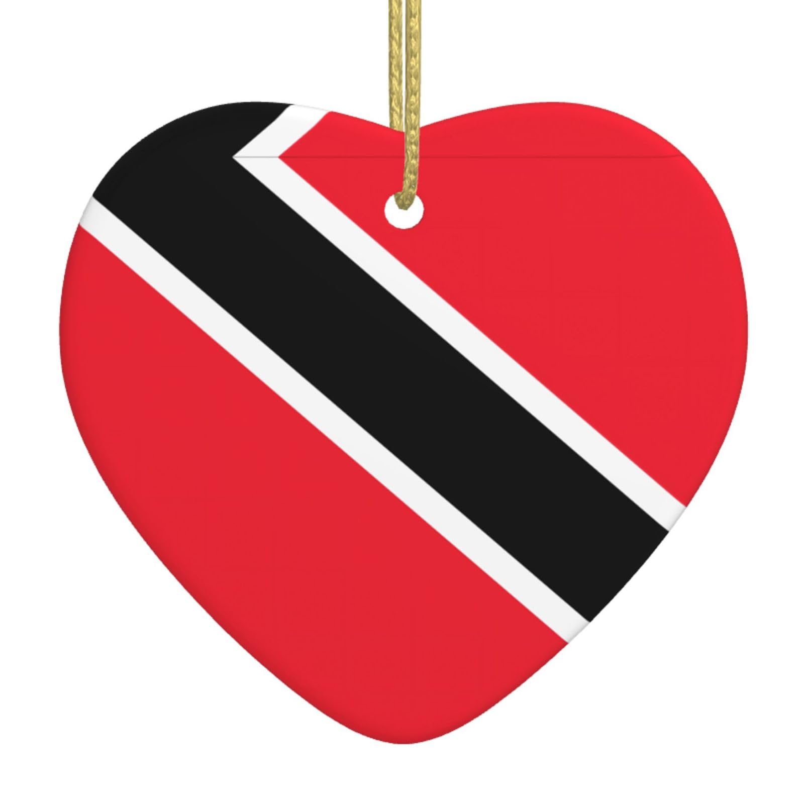 Flag of Trinidad and Tobago Ceramic Christmas Heart Pendant with Silk Thread, Christmas Tree Home Decoration