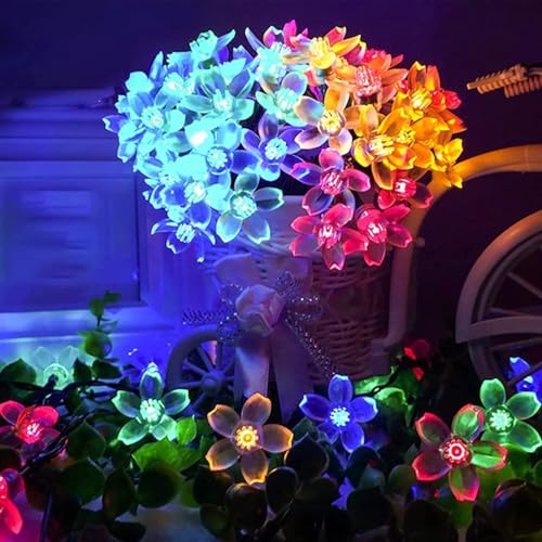 Image of MPROW Multi-Color Flower LED String Lights - 20 Led Decorative Cherry Blossom Fairy Lights with Plug for Diwali, Christmas, Wedding, Home Decor - Vibrant Floral Night Lights for Bedroom, Balcony