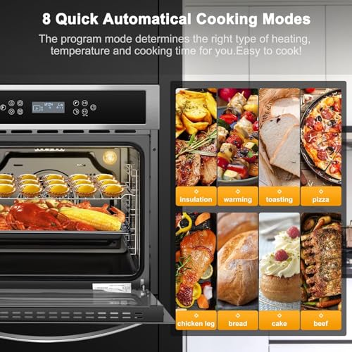 AMZCHEF Single Wall Oven 24" Built-in Electric Ovens with 11 Functions, 8 Automatic Recipes, 2800W, 240V, 2.5Cu.f Convection Wall Oven in Stainless Steel, Touch Control, Timer, Safety Lock,Upgraded