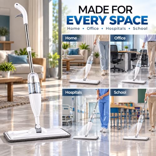Image of Spray Mop for Floor Cleaning with 360 Degree Rotating Head, 1 Washable Microfiber Pad & Refillable Bottle | Wet & Dry Mop for Home, Kitchen, Wooden & Marble Floors (White)