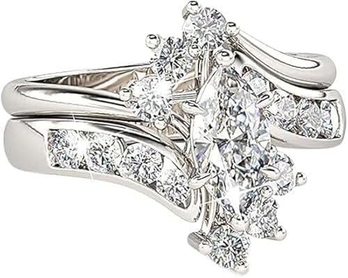 Purvika Jewels 2.50 Carat Marquise Cut Lab Created Diamond Solitaire Bridal Set Ring, 14K White Gold Plated Sterling Silver, Women's Engagement Ring