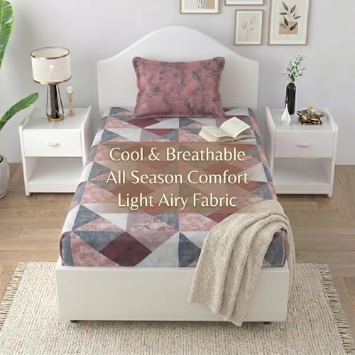 Image of Mafatlal 186 TC Autumn Delight Graceful Pure Cotton Single Flatsheet (60 x 90 Inch) | Breathable Summer Comfort | Wrinkle-Free Floral Bedsheet with 1 Pillow Cover, Byzantium Violet