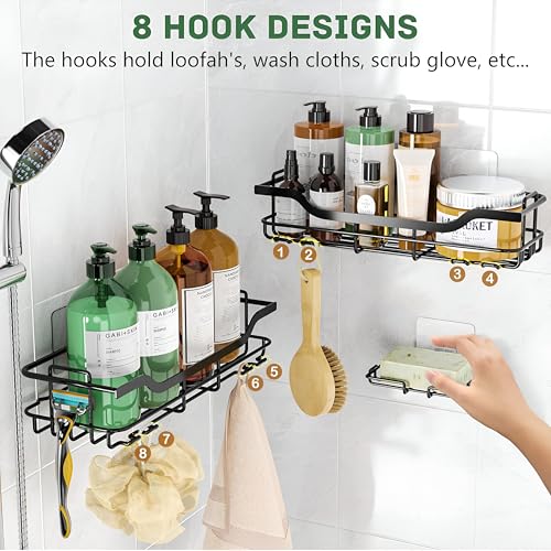 Image of Homeor 3 in 1 Rustproof Stainless Steel Self Adhesive Bathroom Shelf for Wall, Soap Dish, Racks & Shelves for Wall, Bathroom Organizer Without Drill, Adhesive Shower Caddy with Soap Holder, Black