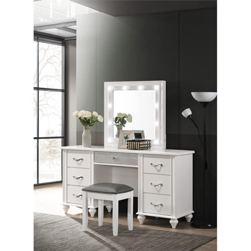 Pemberly Row 7-drawer Wood Vanity Desk with Lighted Mirror White