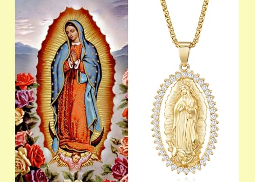 18K Gold Plated Virgin Mary Necklace - Virgen De Guadalupe Mother Mary Our Lady of Guadalupe Pendant Amulet for Women Jewelry Gift4