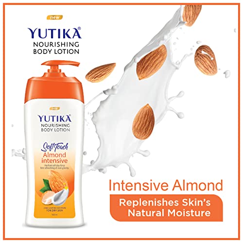 Image of Yuthika Naturals Almond Soft Touch 500ml Body Lotion for Women & Men | 72Hr Hydration | for Dry to Very Dry Skin | Enriched with Almond Oil | Non Greasy & Healthy Looking Skin