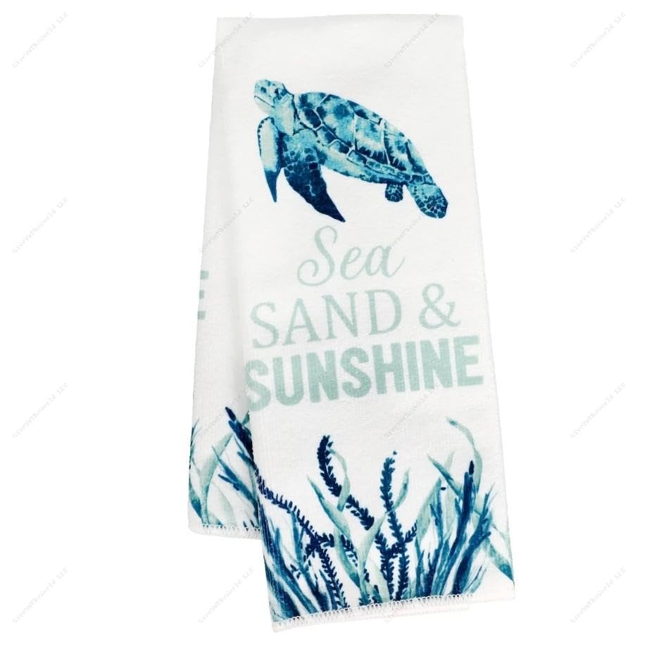 Sea Turtle Kitchen Towel and Drying Mat Set – Absorbent Microfiber Dish Towel & Mat for Coastal Beach Decor