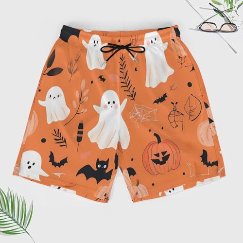 Ghosts Pumpkins Spider Halloween Men's Swim Trunks with Compression Liner Beach Shorts with Pockets Quick Dry3