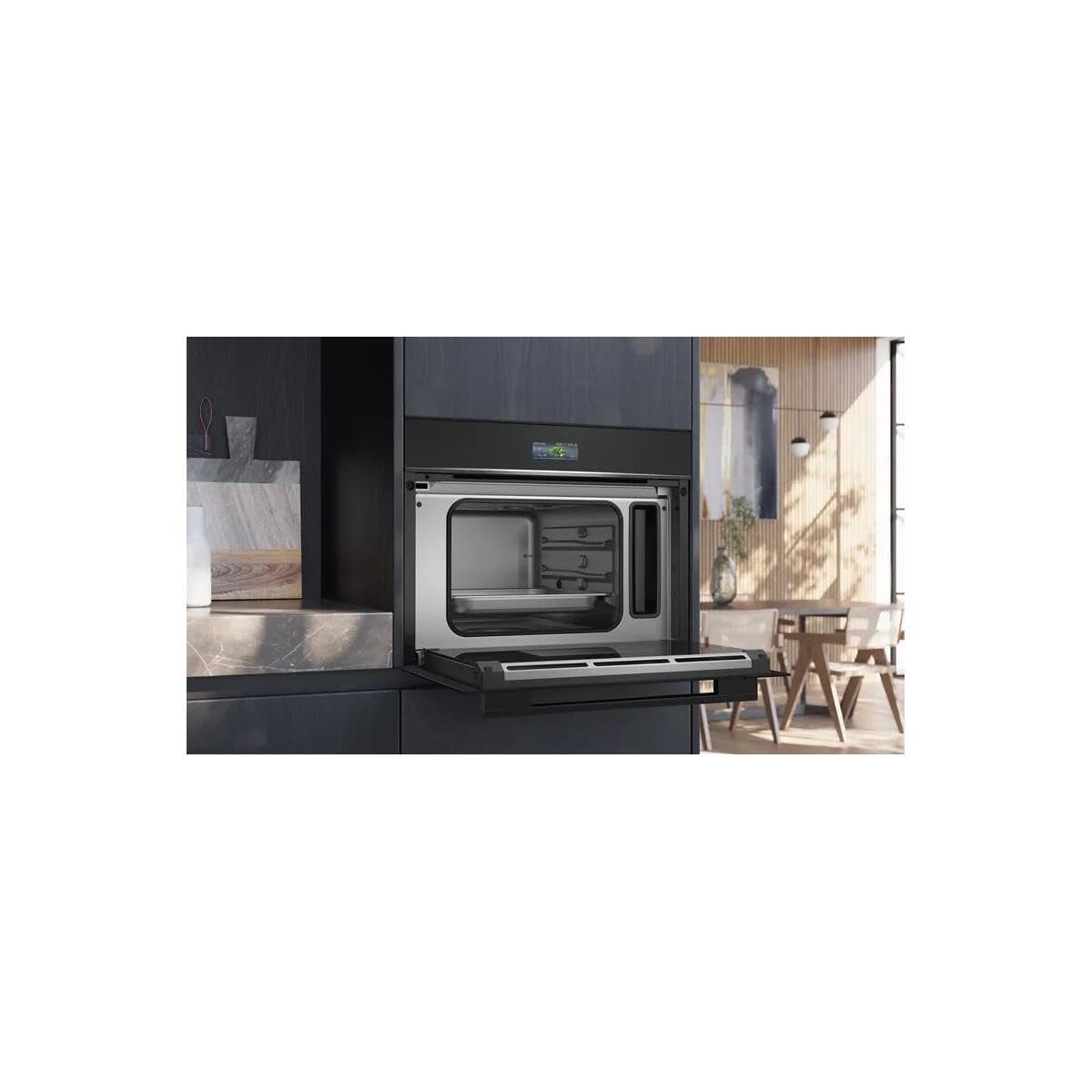 Siemens CD714GXB1, Smarter iQ700, pentola a vapore da incasso, 60 x 45 cm, serbatoio dell'acqua da 1,3 l, nero, cottura a vapore, rigenerazione con vapore, display a colori, cookControl programmi