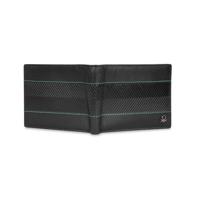 Image of United Colors of Benetton Men RFID Protected Locarno Passcase Wallet - Black, No. of Card Slot: 12 | Embossed Passcase Wallet with Side Closure | Leather