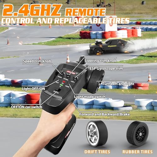 Image of 1 /16 RC Drift Car with Gyro Full Proportional 4WD 50KM /h High Speed Remote Control Cars, Drift Racing Vehicle with Lights and 2 Batteries, RTR RC Sport Race Cars for Adults and Kids Gift