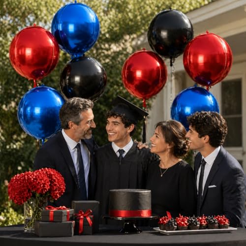 Image of 9 Pcs Red Blue Black Round Foil Balloons,22 Inch Round Balloons