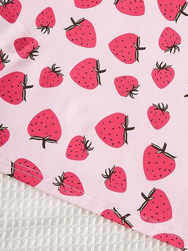 MakeMeChic Girl's 2 Piece Cute Outfit Crew Neck Crop Tops and Strawberry Cami Dress Set4