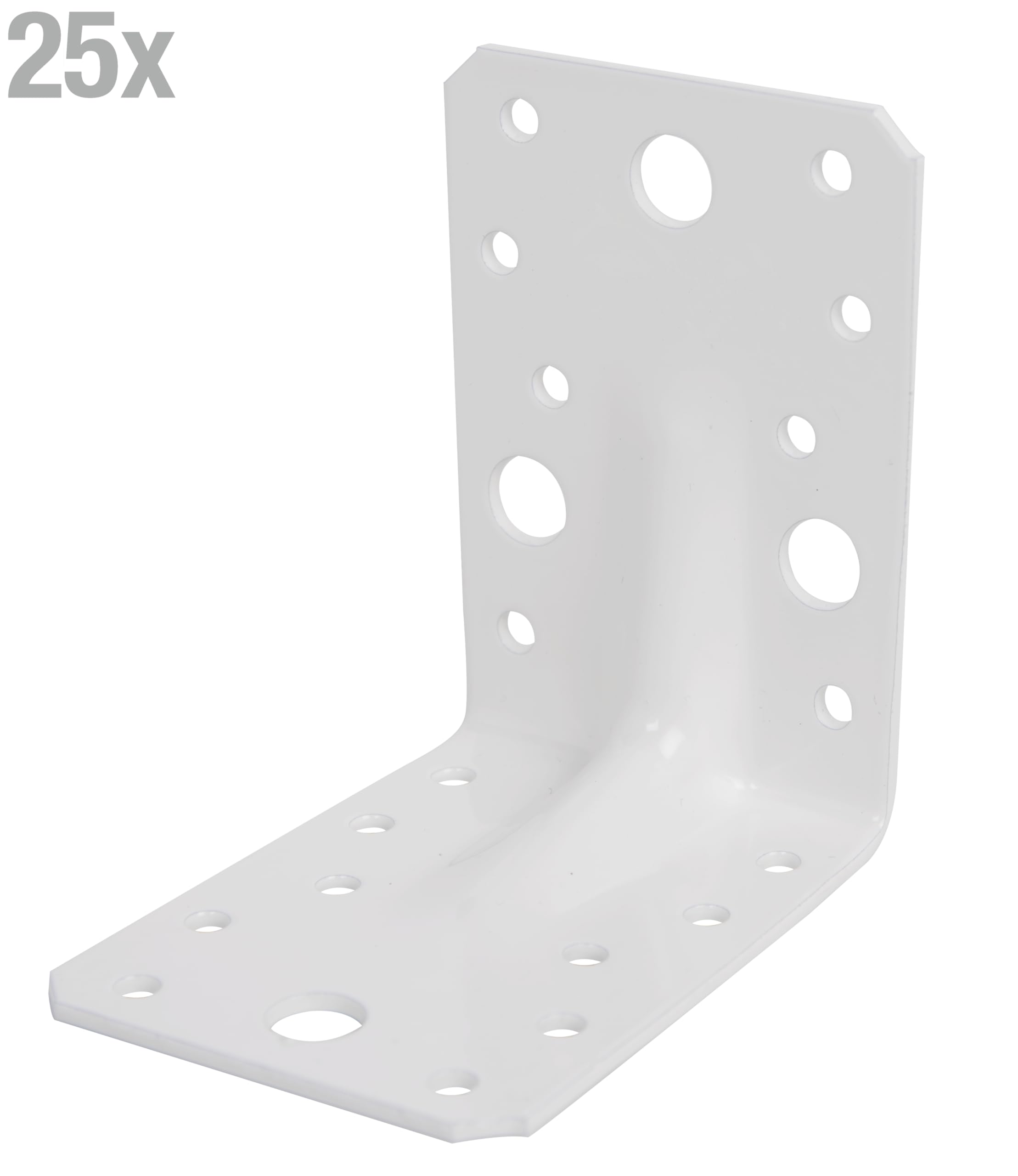 Alberts 846671 Squadretta di giunzione angolare rinforzata con nervatura di rinforzo | zincata, rivestita in plastica bianca | 90 x 90 x 65 mm | Set da 25