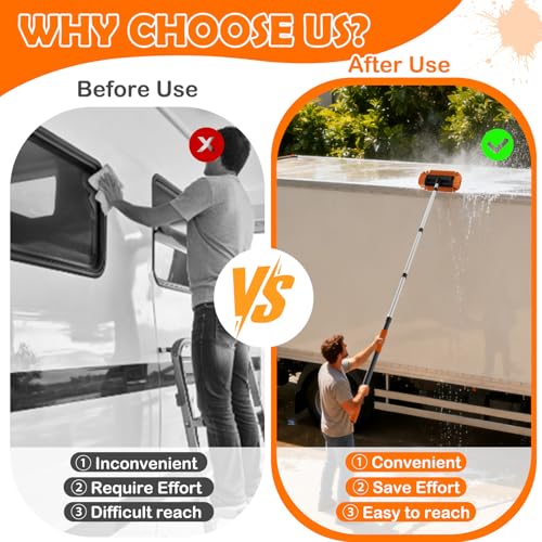 LAANPOLE 20FT Reach Car Wash Brush with Long Handle, Car Cleaning Kit with Soft Bristle Wash Brush, Microfiber Cleaning Mop, Window Squeegee, Mitt, Wheel Brush for RV, Truck, Boat, House Siding - Image 7