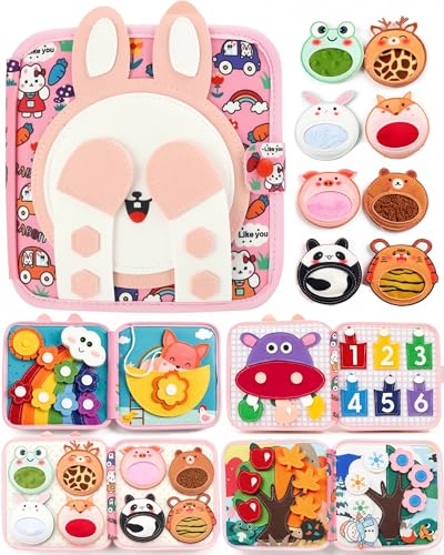 Image of Montessori Busy Book, 8-Page Sensory Activity Toy, Rabbit | 8 sensory pages, Fine motor and dressing practice, Portable travel toy, Birthday gift for boys and girls