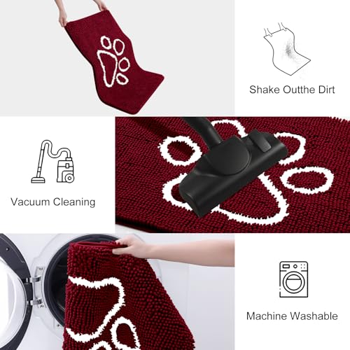 Image of Smiry Dog Door Mat for Muddy Paws, Absorbent Dirt Trapper Non Slip Quick Dry Washable Chenille Mat for Mud Dogs, Entry Rug for Indoor and Outdoor (24x16 Inches, Burgundy and White)