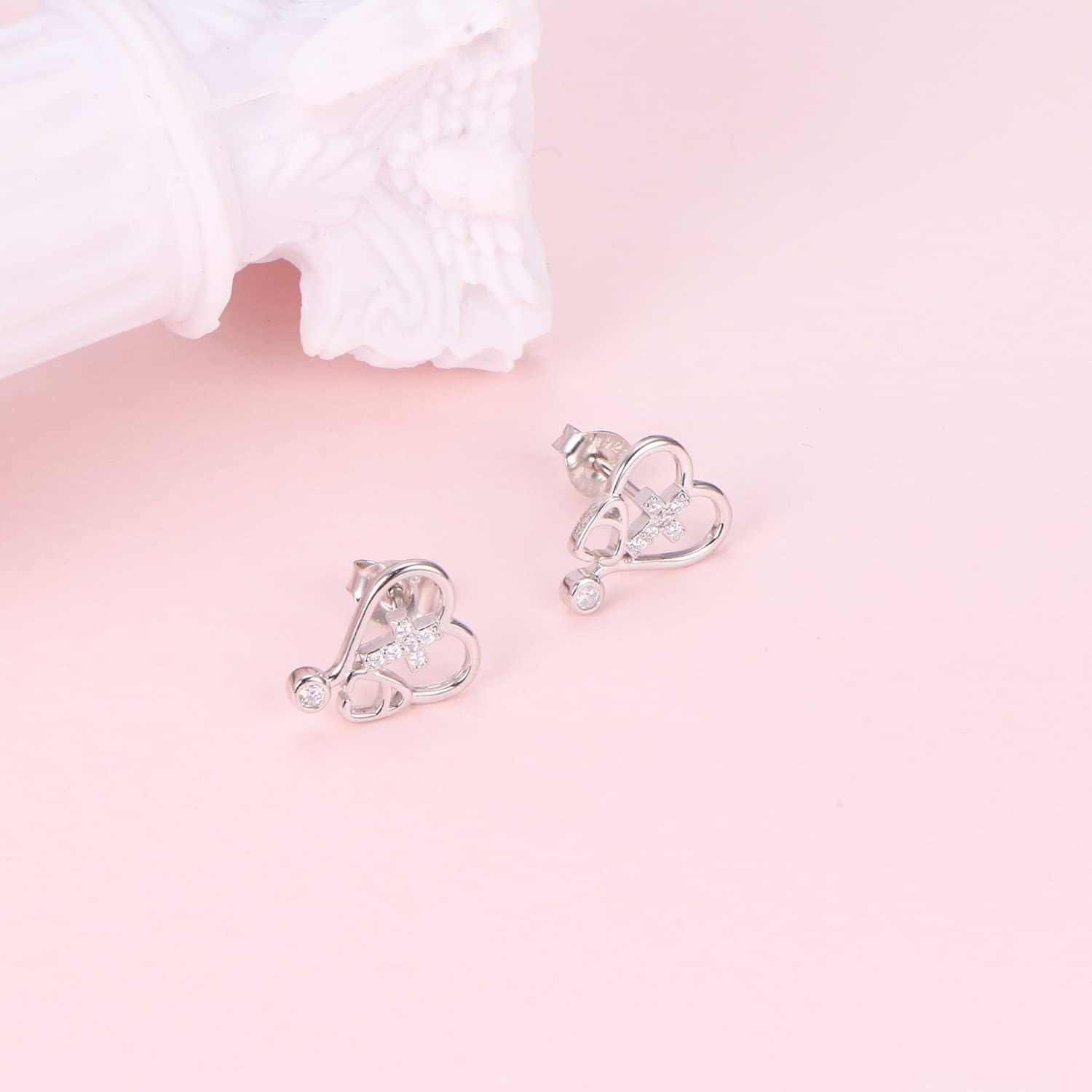 Nurse Earrings,RN Studs Earrings for women,Sterling Silver Stethoscope Earrings,Nurse Jewelry Gifts for Nurse Doctor RN Medical Student