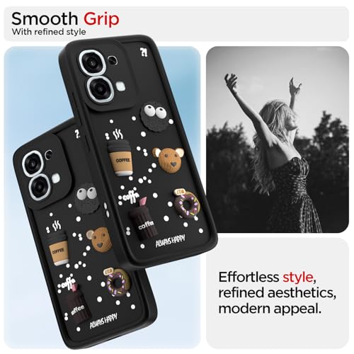 Image of Outlouders Back Cover for Oppo F31 5G / Oppo F33 5G | 3D Cartoon Bear Cute Fun Silicone Full Body Protection Bumper Case (Black)