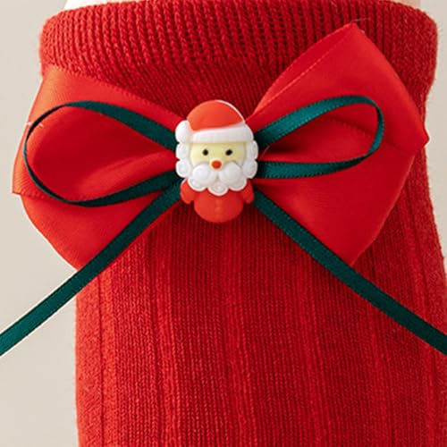 0-4T Little Kids Baby Girls Boys Knee High Socks with Big Ribbon Bow Knit Ribbed Socks Christmas New Year4