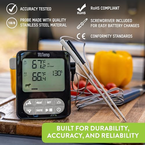 Image of Taylor Tru Temp Dual Wired Probe Meat Thermometer with Backlight, Gray