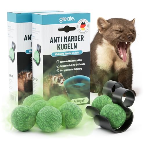 greate 8X Marderschreck Duft Kugeln inkl. Halterung - Sofortige & langfristige Marderabwehr Auto - Made in Germany - Marderschreck Auto, Marderschutz für Auto, Anti Marder Auto, Maderschutz