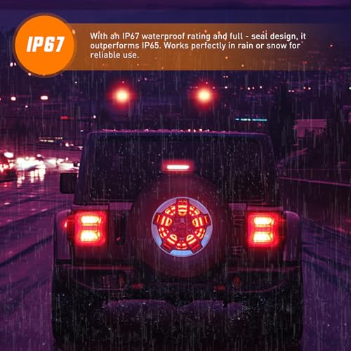 Image of Nilight Spare Tire Brake Light Red Double Row LED Ring 3rd Third Stop Rear Wheel Lights Plug and Play Fit for 2018 2019 2020 2021 2022 2023 2024 2025 2026 Jeep Wrangler JL