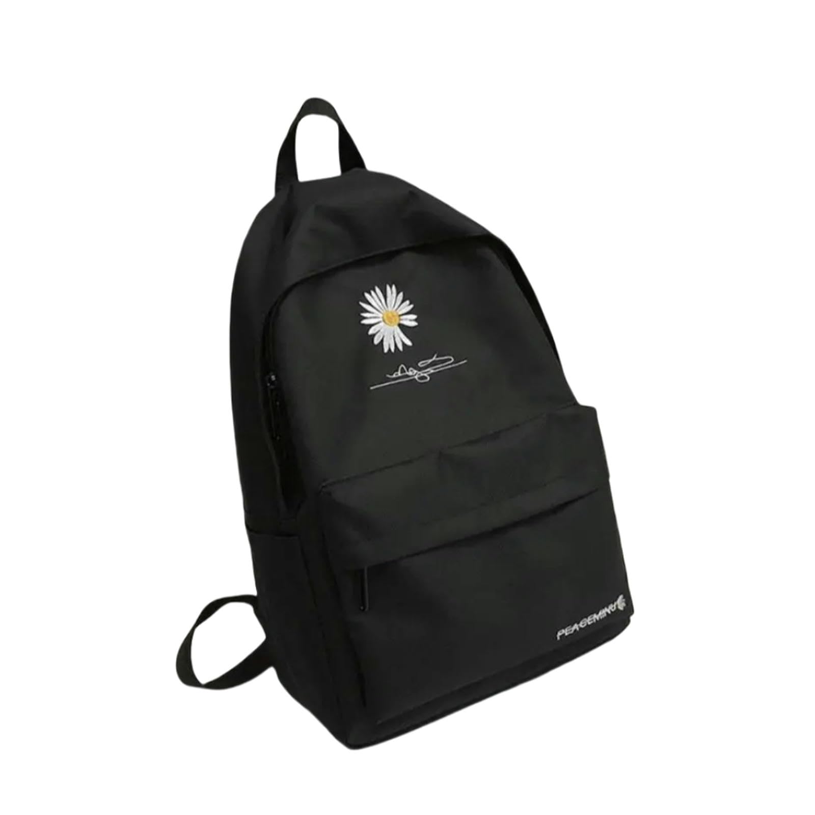 UTZERO Backpack Canvas Backpack, School Backpack Womens, Causal Travel School Bags With Daisy Embroidery For Teenage Girls Backpacks-Black