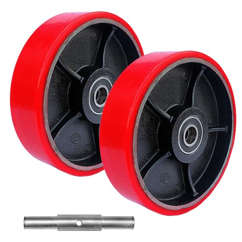 2 ruedas para carretilla elevadora de poliuretano, 180 x 50 mm, eje de 20 mm, incluye rodamiento de bolas, ruedas de repuesto para carga máxima de 500 kg