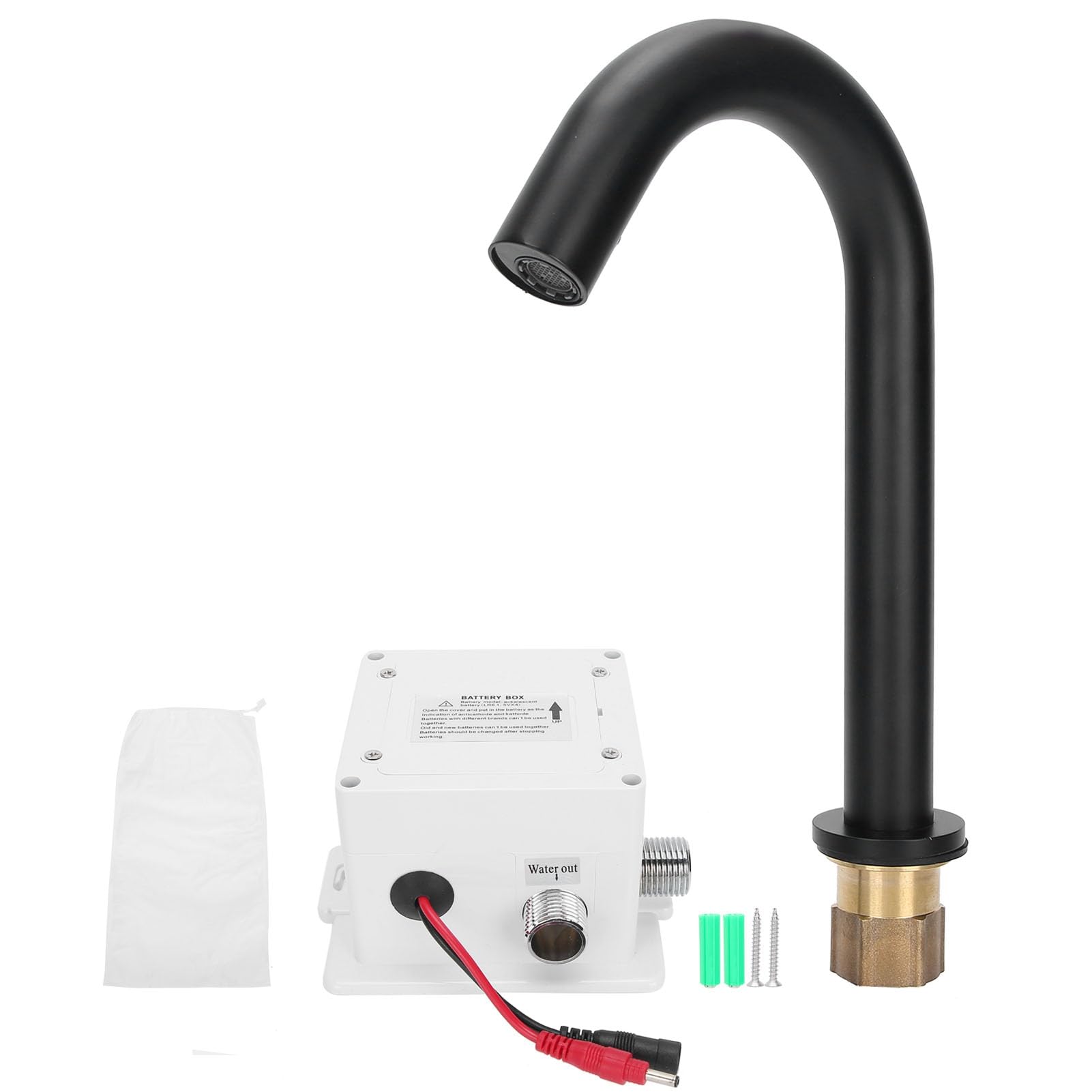 Grifo con Sensor Automático, Grifo de Cobre Negro G1/2 con Batería Fría Individual para Lavabo de Cocina y Baño