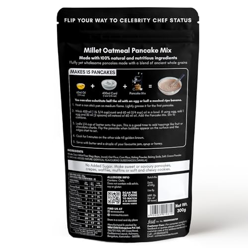 Image of COCOSUTRA Millet Oatmeal Pancake Mix |100% Natural & Vegan | Zero Added Sugar | Ready in 2-Minutes Pancake Instant Breakfast Mix - 300 grams