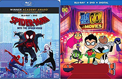 When The Goofballs Of DC Comics Meet The Street Smart Marvel Kid: Teen Titans Go! To The Movies (Blu-Ray/ DVD/ Digital) + Spider-Man Into The Spider-Verse (Blu-Ray/ DVD) 2 Movie Bundle
