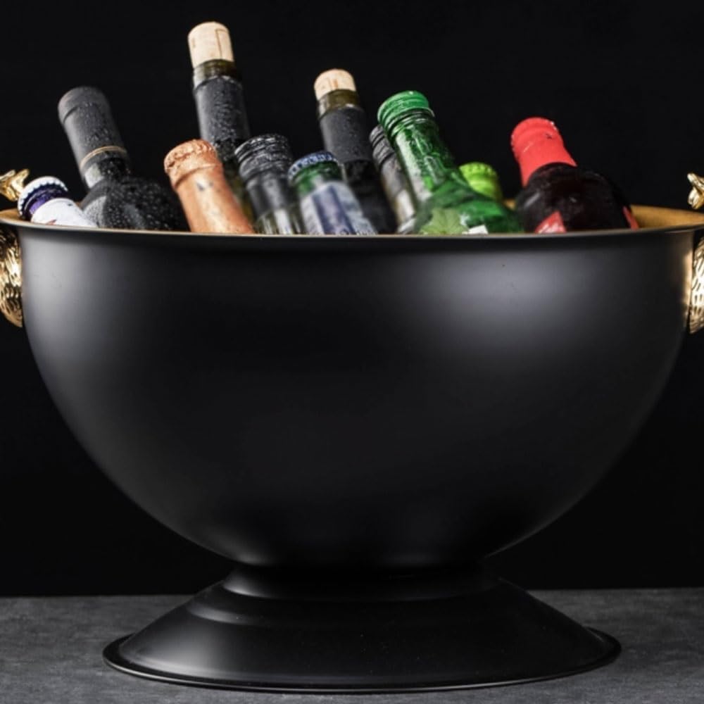 Cubo de Hielo Bar Comercial Contenedor de Vino Hielo Tina Negro Cubo champán Fiesta en casa Creativo Acero Inoxidable Cubo de Hielo frío para Barra