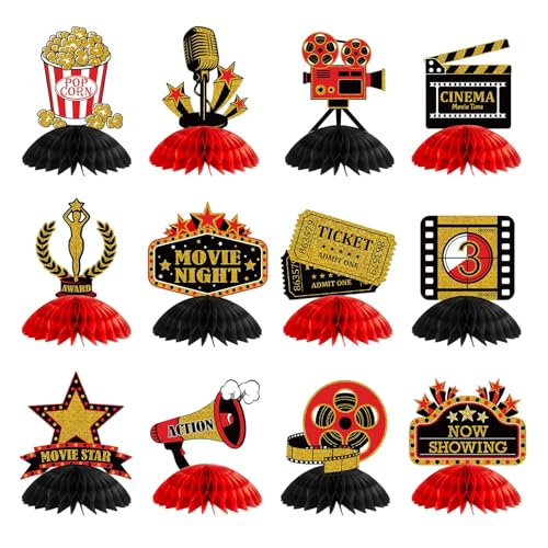 Bubaxuce 12 Pièces Décorations De Soirée Cinéma Fournitures Centre De Table Ticket Nid d'abeille Popcorn Étoile pour Table