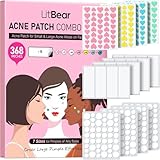 LitBear 3 IN 1 Acne Patch for Face, 7 Sizes 368 Patches Hydrocolloid Acne Patches for Chin, Forehead, Nose, 16 XL Pimple Patches Large for Body, Heart-Shaped Acne Cover Zit Patches Acne Dots Sticker
