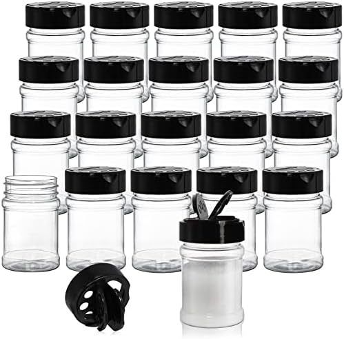 Yesland 20 Pcs Plastic Spice Jars/Bottles, 5 Oz PET Spice Containers BPA Free with Black Cap, Perfect for Storing Spice, Herbs and Powders