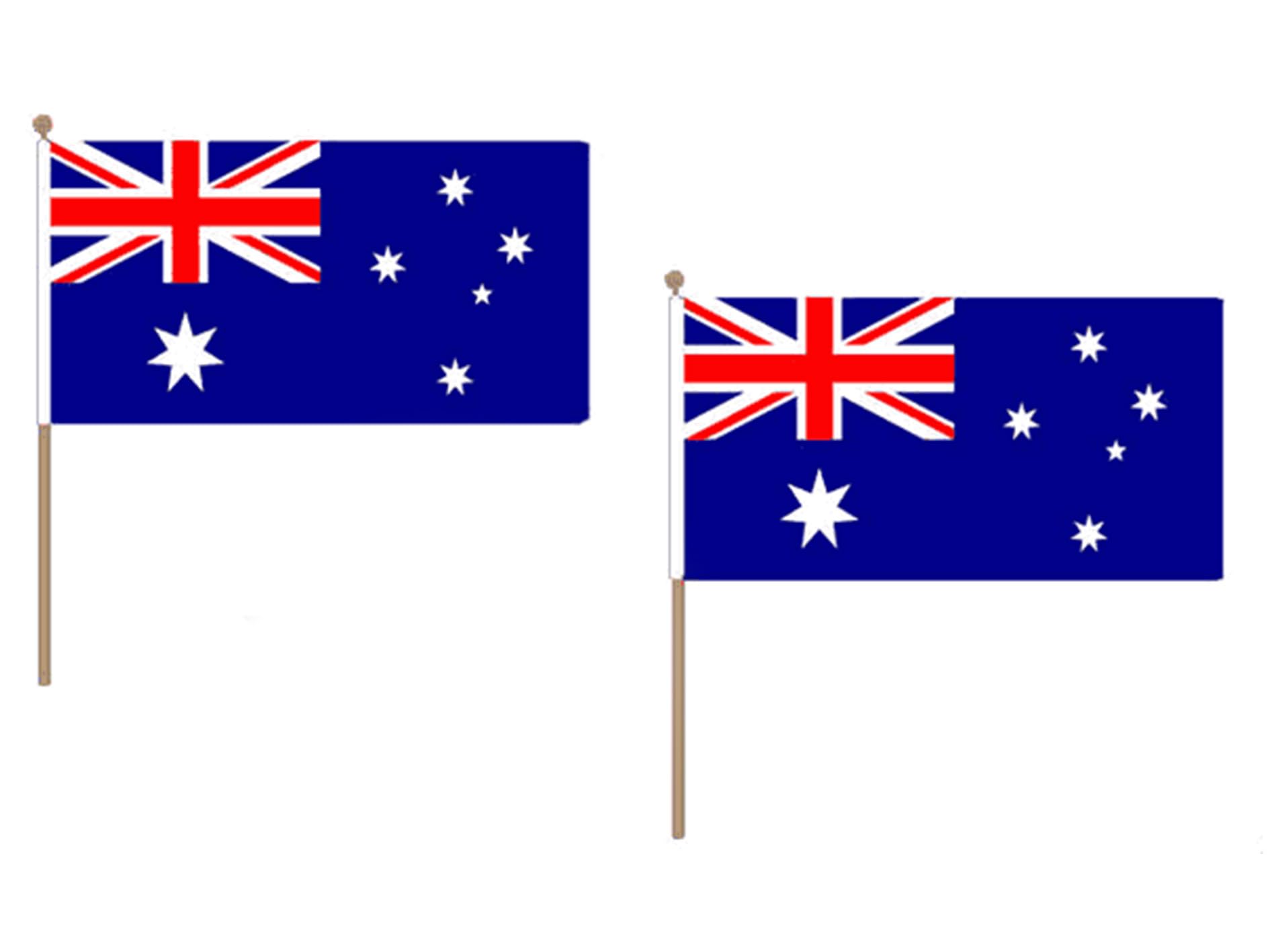 Drapeau Australie 45x30cm sur hampe en bois pour éviter les pliures du tissu