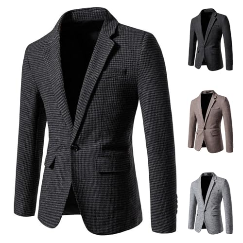 Mens Casual Plaid Blazers One Button Slim Fit Fashion Suit Notched Lapel Business Suit Jackets with Flap Pockets3