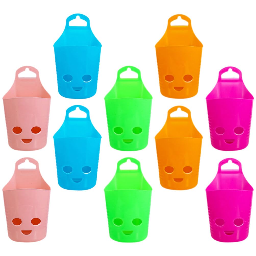 Mini Hanging Basket Plastic Wall Hanging Storage 10pcs Smile Face Wall Basket Plastic Flower Plant Pot Over The Door Organizer for Home Bedoom Bathroom Small Hanging Basket