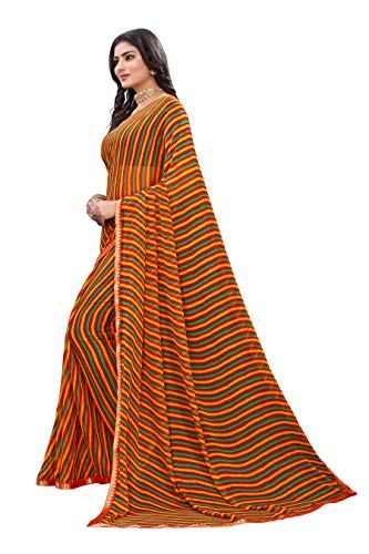 Image of AKHILAM Women's Lace Border Leheriya Chiffon Saree with Unstitched Blouse Piece(4QEN18 Parent)