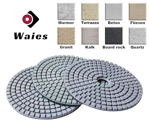 Waies 11 Packs 5 Inch Diamond Polishing Pads with M14 Backer Pad 9 PCS Wet/Dry Polish Pad Kit for Drill Grinder Polisher 50-10000 Grit Pads for Marble Tile Quartz Granite Concrete Countertop - Image 3